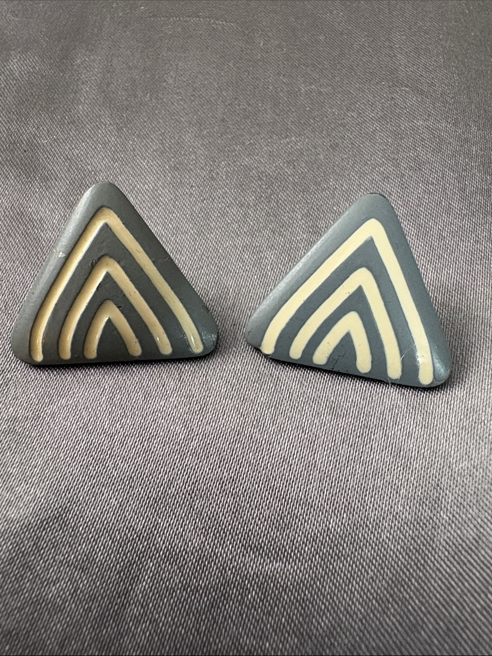 Vintage Gray and White Triangle Earrings